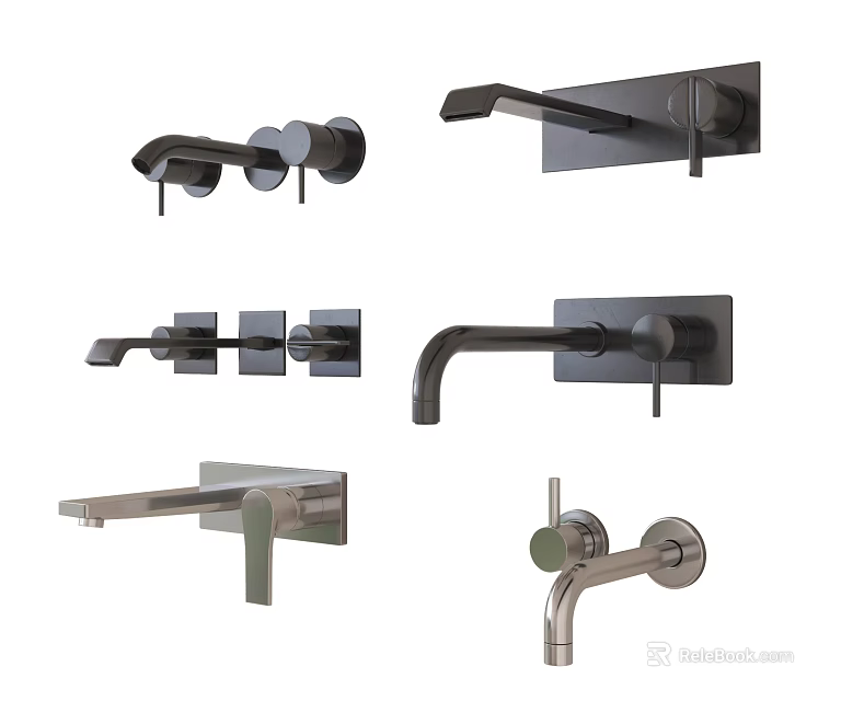Various Modern Faucet Designs Featuring Sleek Handles And Wall Mounted Styles 3d model 