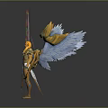 Angelic Warrior Character With Blue And Yellow Wings Sword And Shield