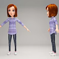 Cartoon Style Game and Movie Character With Red Brown Short Hair Blue Purple Plaid Shirt