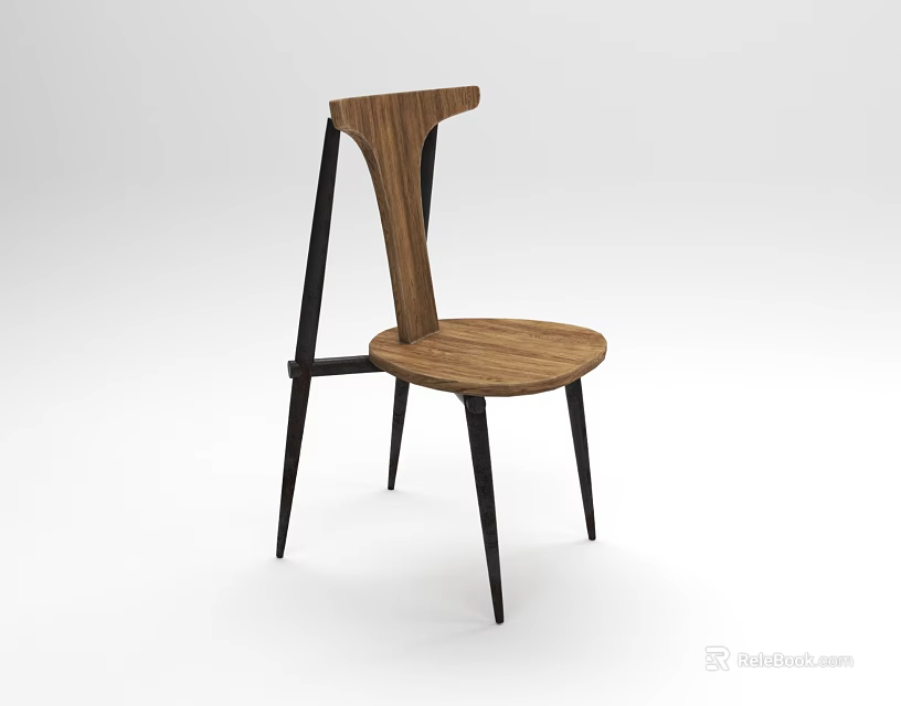 Modern Minimalist Accent Chair With Wooden Backrest Seat And Black Metal Legs 3d model 