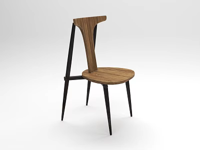 Modern Minimalist Accent Chair With Wooden Backrest Seat And Black Metal Legs 3d model