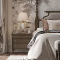 Luxurious Bedroom Interior with Ornate Ceiling Chandelier Upholstered Bed and Decorative Wall Art
