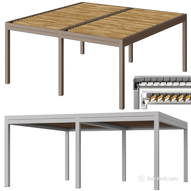 Outdoor Pergola Design With Wooden Top And Sturdy Metal Frame Structure 3d model 