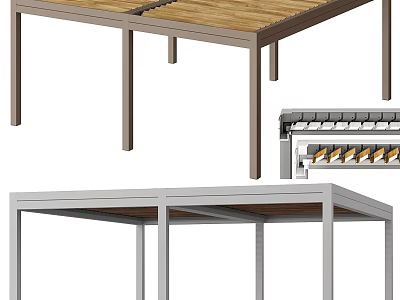 Outdoor Pergola Design With Wooden Top And Sturdy Metal Frame Structure 3d model