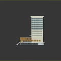 Architectural Building Model Featuring Tall White Exterior With Orange Roof Podium And Entrance Steps