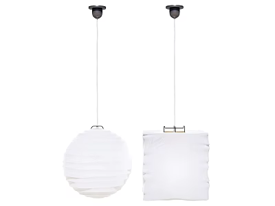 White Round and Square Lantern Shades Hanging with White Cords and Black Fixtures 3d model