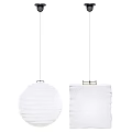 White Round and Square Lantern Shades Hanging with White Cords and Black Fixtures