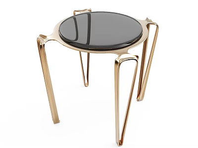 Modern Round Side Table With Black Glass Top And Gold Metal Legs 3d model