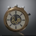 Vintage Mechanical Clock Design With Brass Frame Exposed Gears And White Knobs