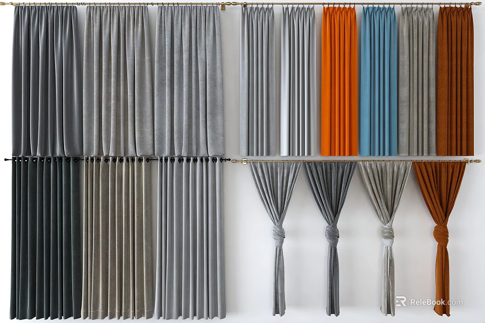 Velvet Curtains In Various Colors For Home Interior Decor With Elegant Drape Design 3d model 