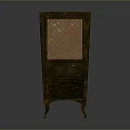 Vintage Green Cabinet With Woven Lattice Door Drawer And Slender Legs