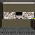 Modern Green Kitchen With Black White Patterned Floor Colorful Mosaic Backsplash And White Refrigerator 3d model