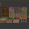 Old Vintage Wooden Furniture Collection With Cabinet Crates Table And Chair