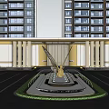 Elegant Entrance Gate of Modern High Rise Buildings with Central Fountain and Green Landscaping