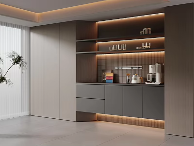 Modern Built in Wine Cabinet With LED Lighting And Display Shelves 3d model