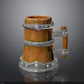Orange Wooden Mug Design With Silver Metal Rings And Decorative Handle