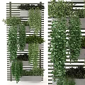 Vertical Hanging Potted Plants With Lush Green Leaves On Striped Wall Design