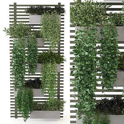 Vertical Hanging Potted Plants With Lush Green Leaves On Striped Wall Design 3d model