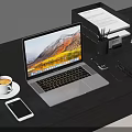 Modern Electronic Workstation On Office Desk With Laptop Smartphone And Clock