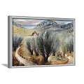 Eight Framed Landscape Paintings With Mountains Trees And Rivers On Wall