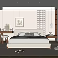 Modern Minimalist Bedroom Interior Design With Large Bed Dressing Table Window Bench And Artwork 3d model