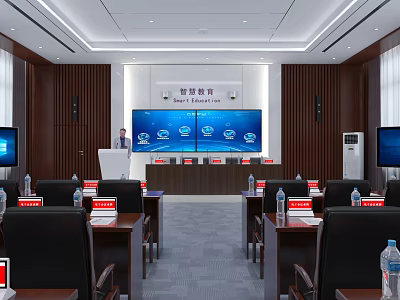 School Smart Classroom Interior With Large Digital Screen Desks And Modern Equipment 3d model
