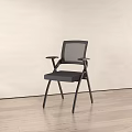 Black Office Chair With Mesh Back Armrests Folding Metal Legs And Fabric Seat