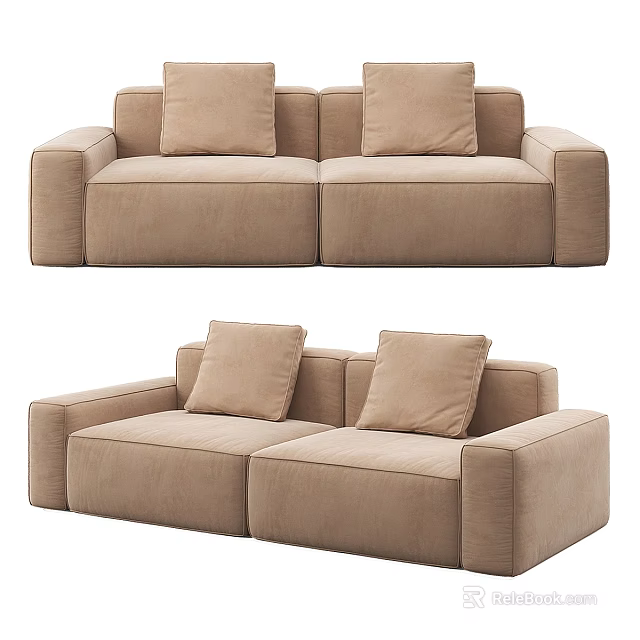 Modern Beige Multi Seater Sofa with Soft Fabric Cushions and Armrests 3d model