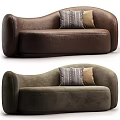 Unique Shaped Sofa in Brown and Dark Green with Decorative Striped Pillows