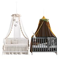 Baby Cribs with White Dark Brown Canopies Gold Accents Heart Decorations and Deer Plush Toy