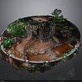 Miniature Landscape Model With Green Plants Rock Formation And Water Stream