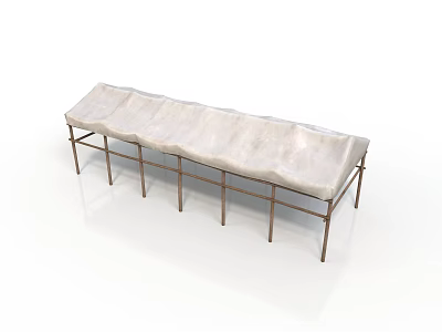 Modern Upholstered Bench With Light Colored Seat And Metal Legs Design 3d model