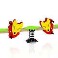 Colorful Playground Seesaw Equipment With Cartoon Fox Head Red Yellow Design And Green Seat