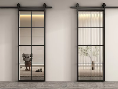 Modern Sliding Barn Doors With Glass Panels In Minimalist Interiors 3d model