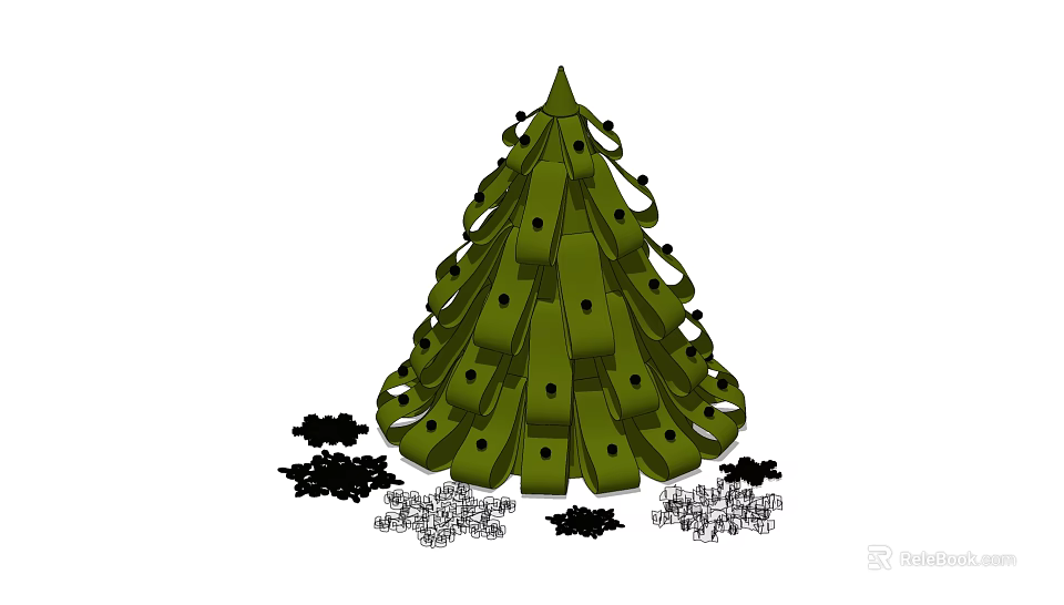 Green Tree Shaped Ornament Decoration Set With Small Black Silver Accessories 3d model 
