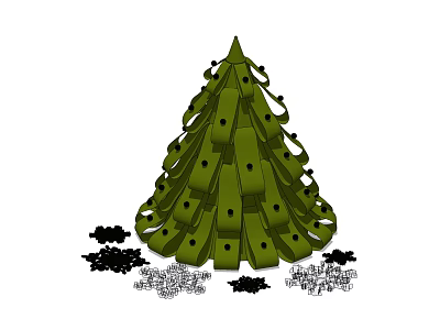 Green Tree Shaped Ornament Decoration Set With Small Black Silver Accessories 3d model