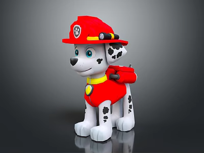 Cute Dalmatian Toy With Red Firefighter Hat Yellow Collar And Backpack 3d model