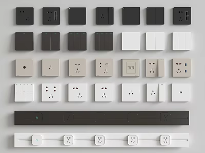 Modern Switch Panels In Various Colors And Styles With Socket Options For Home 3d model