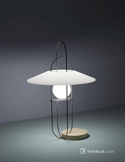 Modern Table Lamp Featuring White Lampshade Spherical Bulb And Black Metal Stand 3d model 