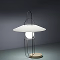 Modern Table Lamp Featuring White Lampshade Spherical Bulb And Black Metal Stand
