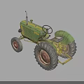 Vintage Green And Yellow Tractor With Large Wheels Steering Wheel And Exhaust Pipe