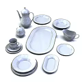 White Dinnerware Set With Teapot Teacup Round Oval Plates And Creamer 3d model