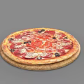Delicious Pepperoni Pizza With Melted Cheese And Black Olives On Wooden Tray