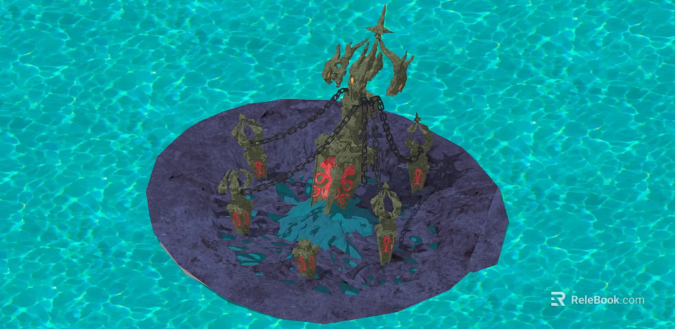Cartoon Underwater Scene With Glowing Red Altar Chains And Rock Base 3d model 