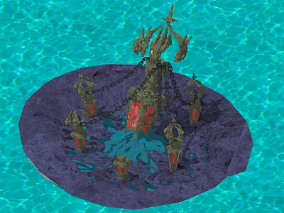 Cartoon Underwater Scene With Glowing Red Altar Chains And Rock Base 3d model