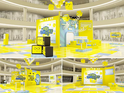 Bright Yellow Interactive Zone With Cartoon Emoticons And Fun Interactive Installations 3d model