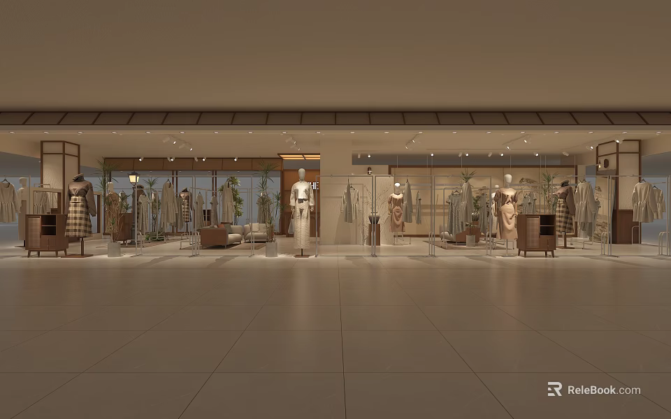 Modern Clothing Store Interior With Mannequins Fashion Racks And Bright Lighting 3d model 