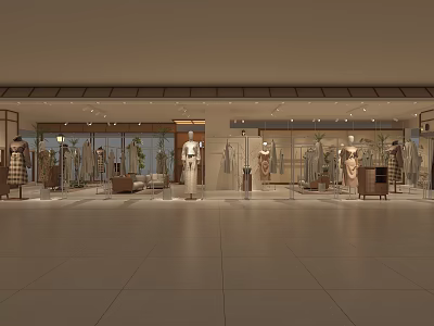 Modern Clothing Store Interior With Mannequins Fashion Racks And Bright Lighting 3d model