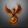 Mythical Phoenix With Flaming Red Feathers Spreading Wings Surrounded By Glowing Fire