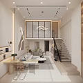 Modern Loft Apartment Interior With Staircase Sofa And Open Space 3d model